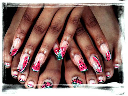 Watermelon nail art / Manicura con diseño sandía