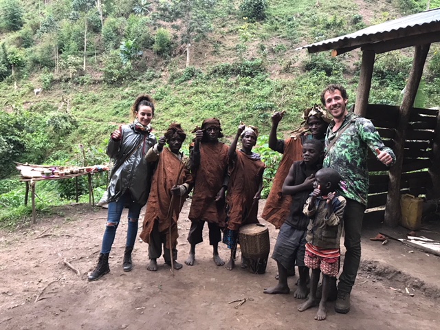 With pygmies in Bwindi, Uganda
